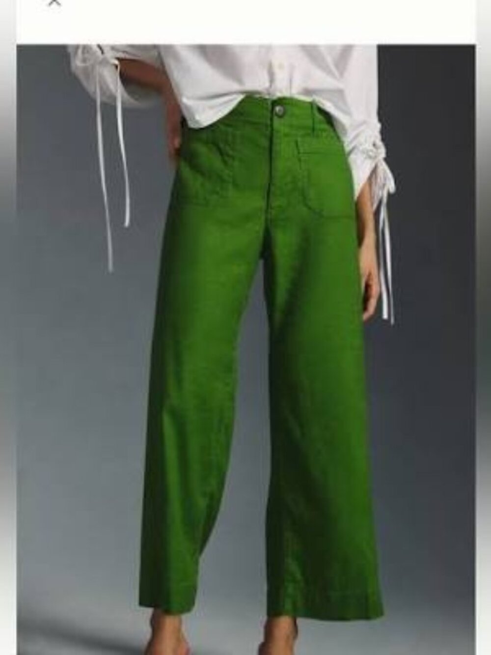 Anthropologie Maeve Colette Cropped Wide-Leg Linen Green